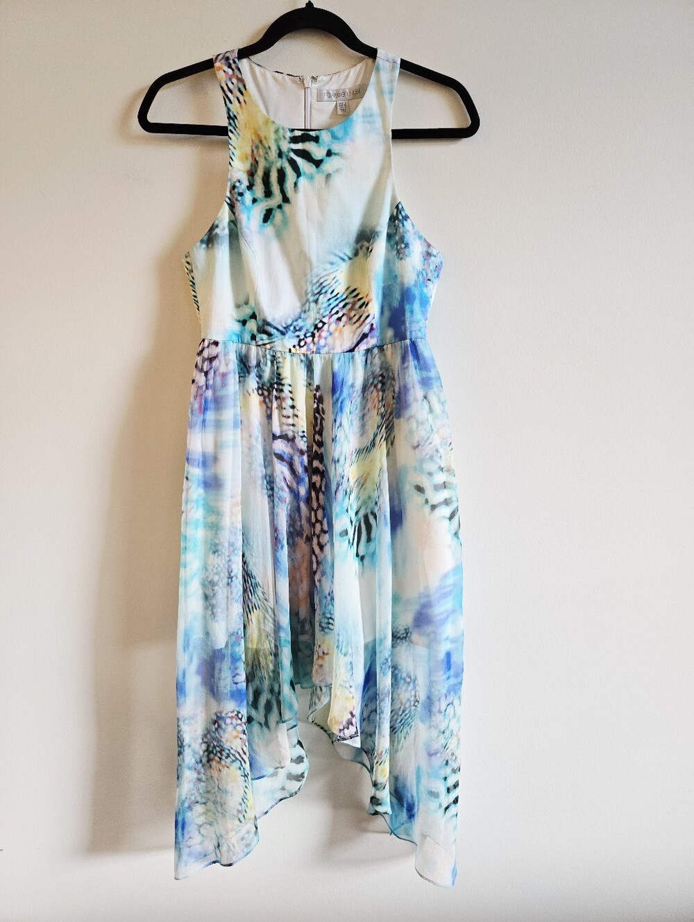 FOREVER NEW (EVERNEW) I US 4 Silk and Cotton Watercolour Dress I white blue